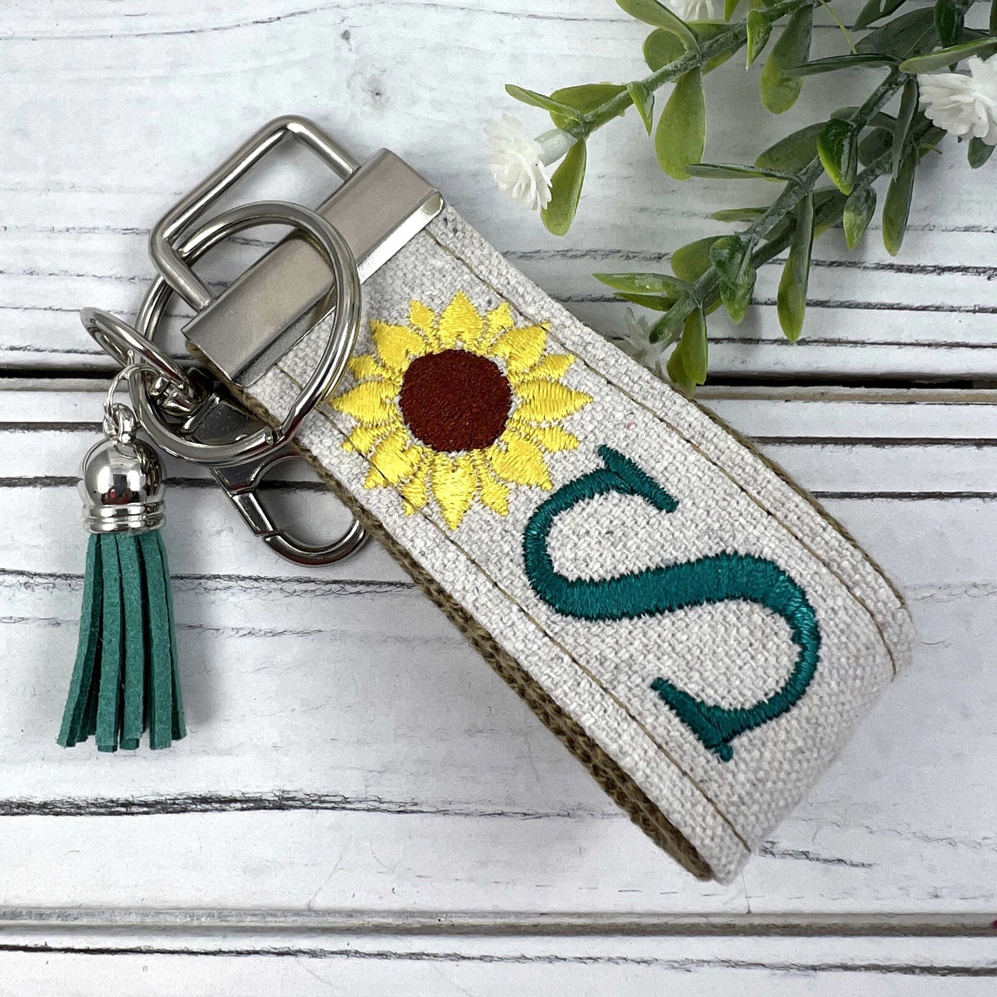 Handmade Sunflower Keychain, Sunflowers, Customizable Keychain, Personalized Initial Keychain, Luggage Tag, Moving Away Gift, Step Mom Gift