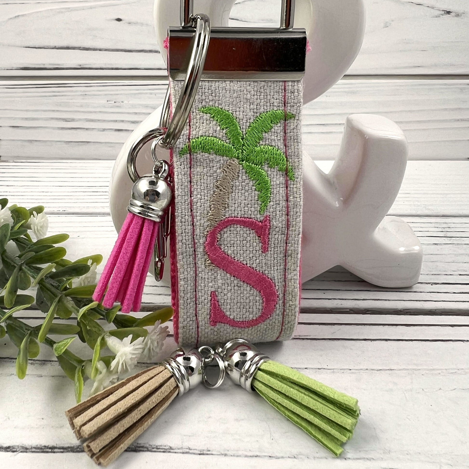 Handmade Palm Tree Keychain, Palm Trees, Beach Keychain, Customizable Keychain, Initial Keychain, Luggage Tag, Retirement Gifts, Beach Life