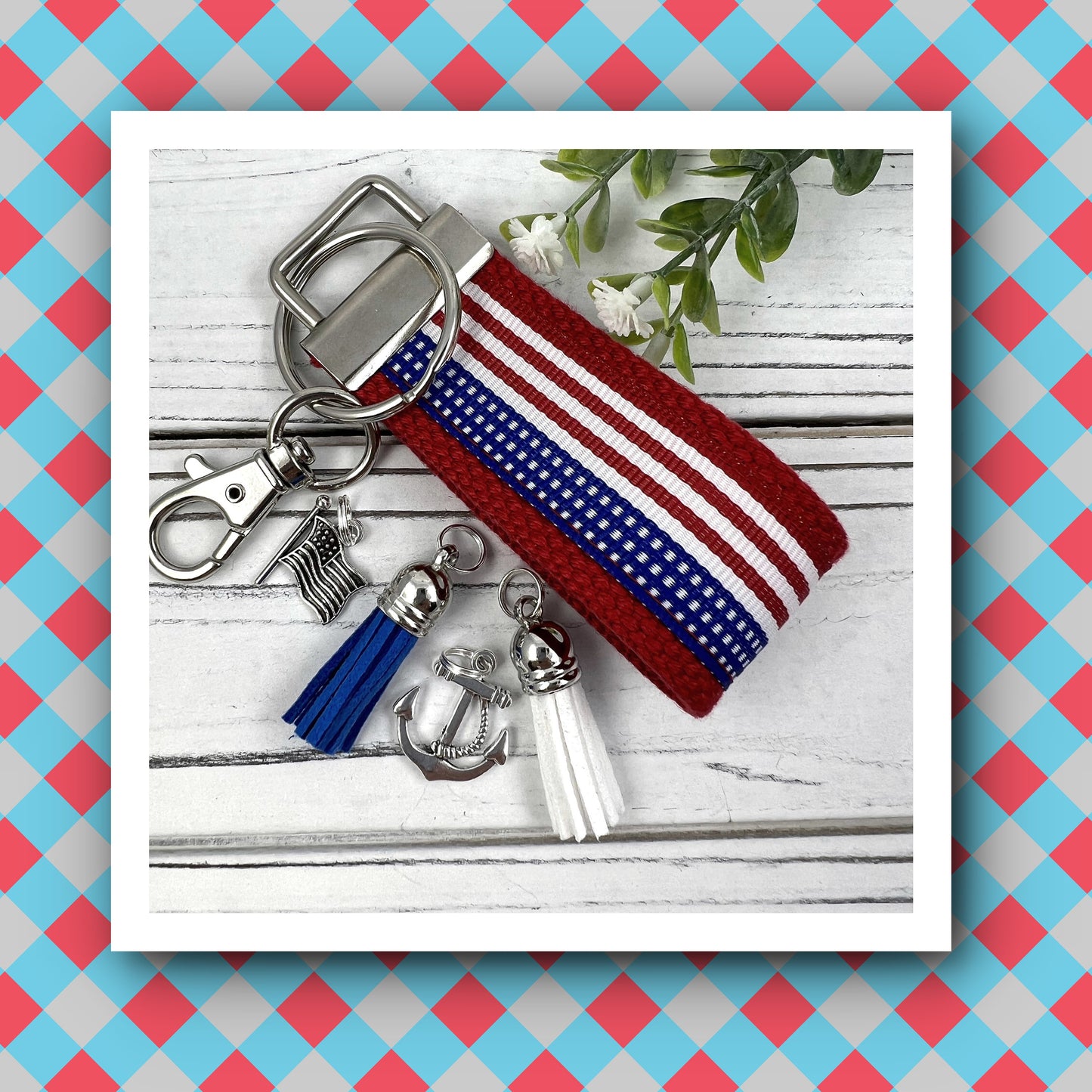 Handmade Flag Keychain, American Flag, Flag Gifts, Mini Backpack Keychain, Luggage Tag, Military Mom Gift, Moving Away Gift, Trending Now