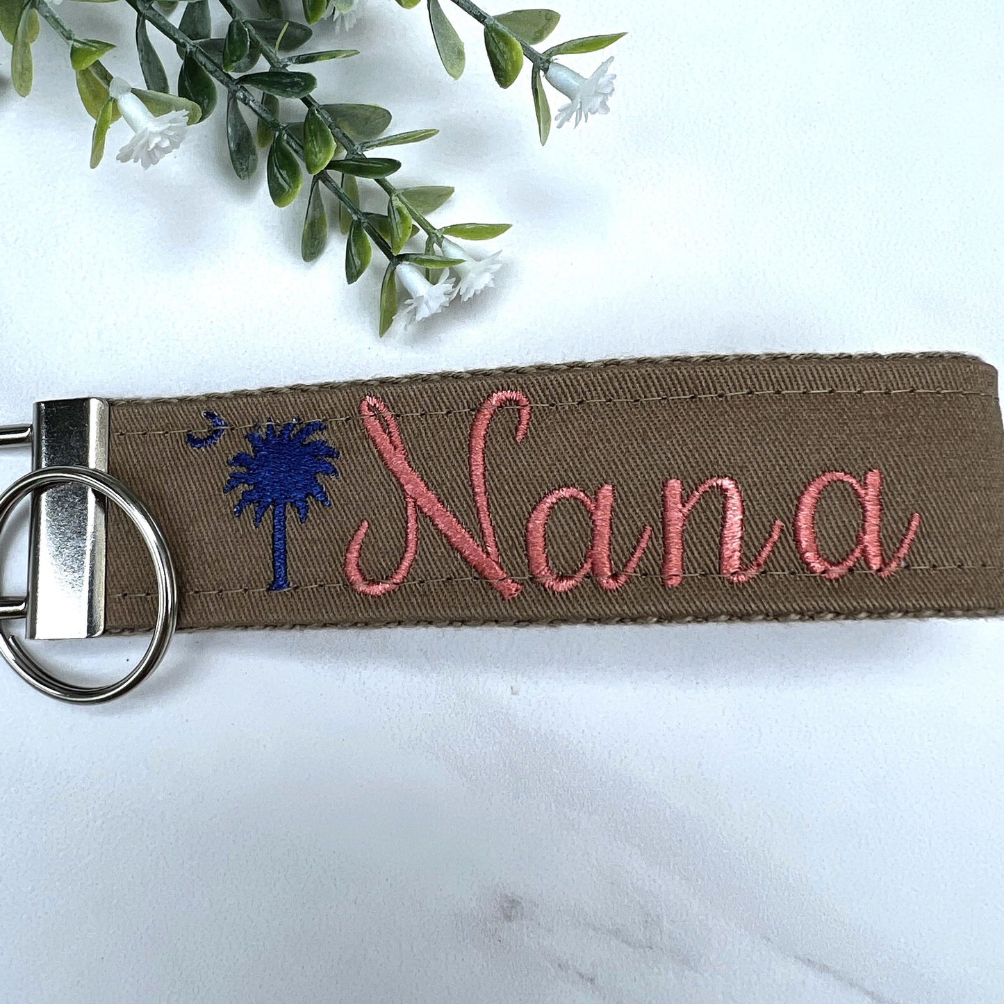 Nana Keychain | Nana Gift | Nana Birthday Gift | Embroidered Keychain | Nana Key chain | Embroidered key fob | Palmetto Tree and moon