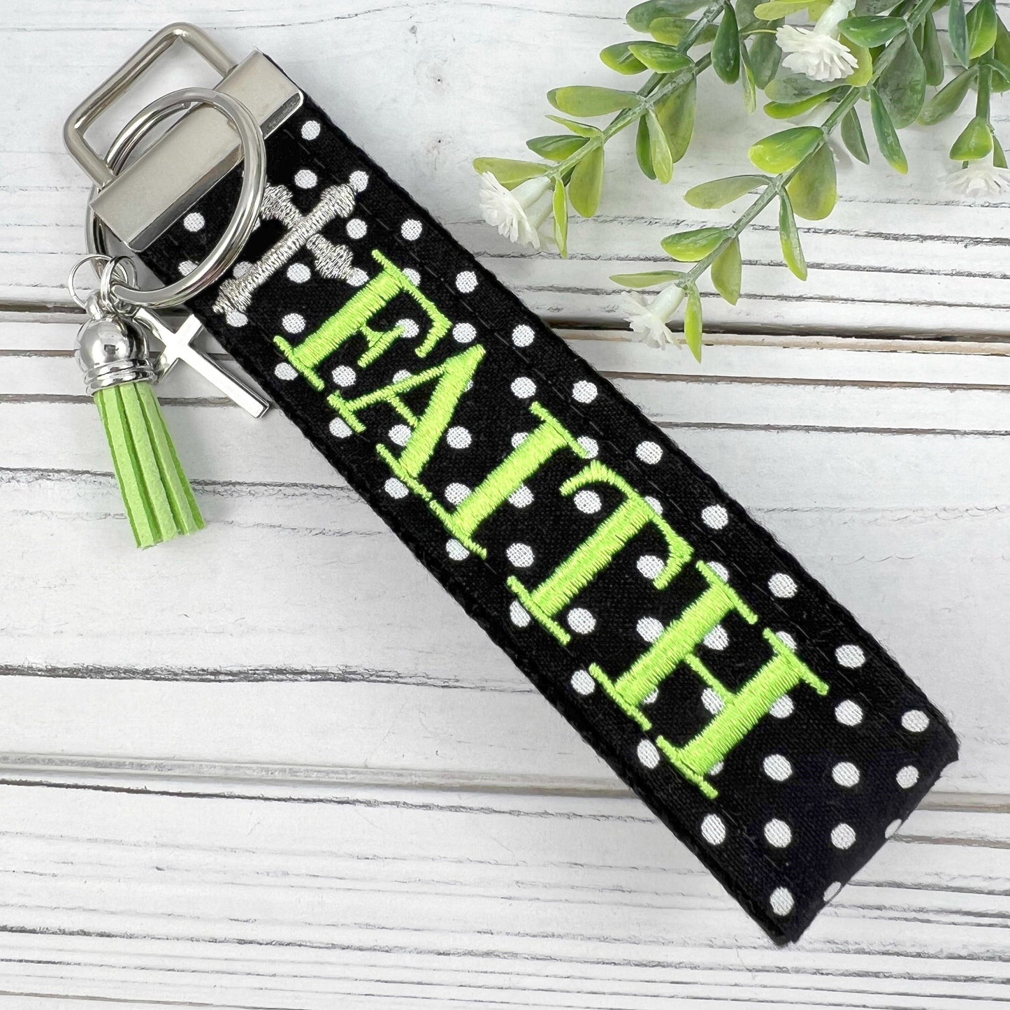 Faith Keychain, Faith Over Fear, Inspirational Keychain, Wristlet Keychain, Faith Gifts, Inspirational Gifts, Embroidered Keychain