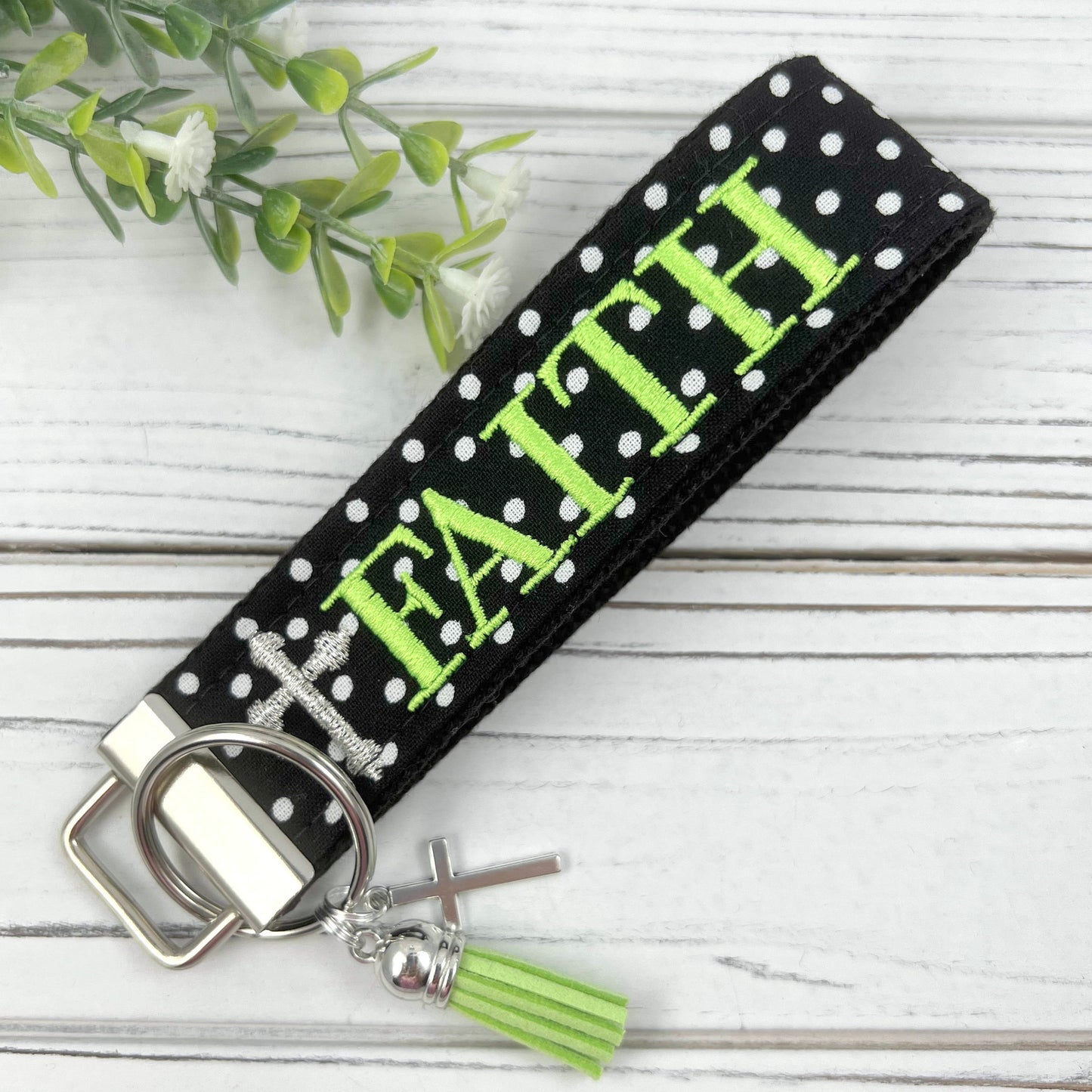 Faith Keychain, Faith Over Fear, Inspirational Keychain, Wristlet Keychain, Faith Gifts, Inspirational Gifts, Embroidered Keychain