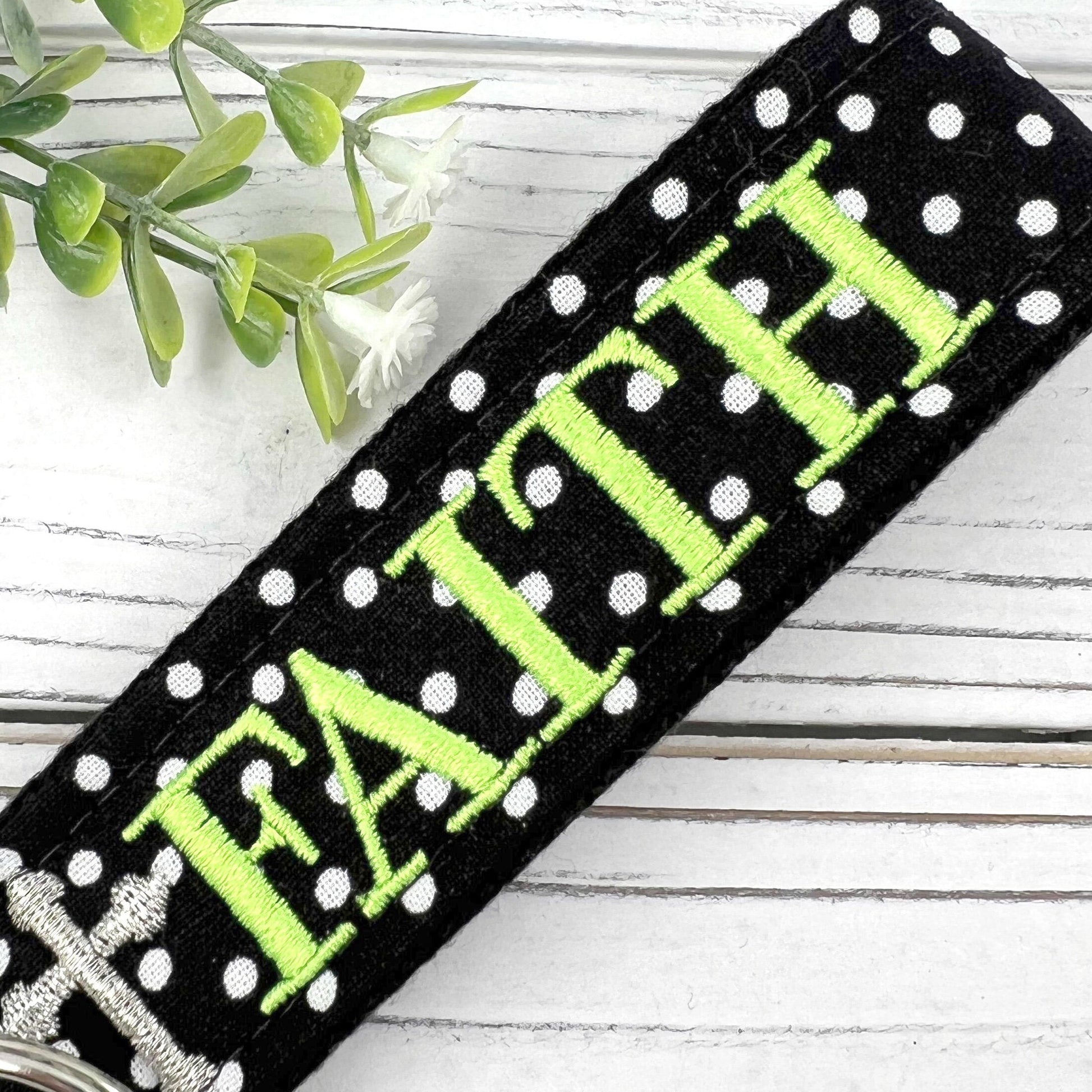 Faith Keychain, Faith Over Fear, Inspirational Keychain, Wristlet Keychain, Faith Gifts, Inspirational Gifts, Embroidered Keychain