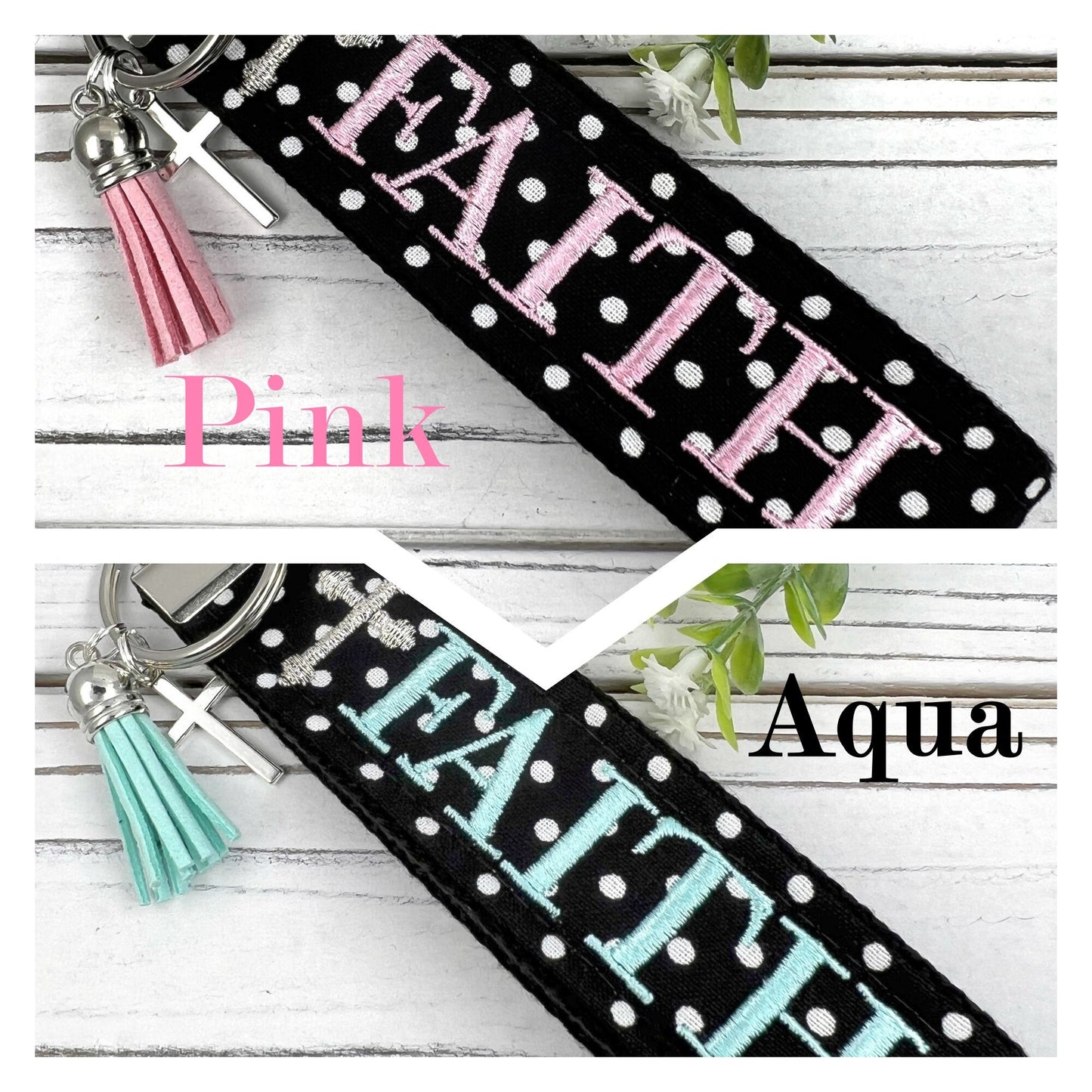 Faith Keychain, Faith Over Fear, Inspirational Keychain, Wristlet Keychain, Faith Gifts, Inspirational Gifts, Embroidered Keychain