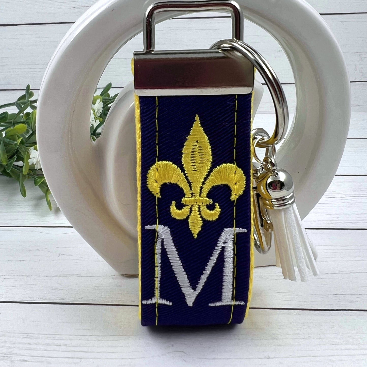 Fleur De Lis Keychain, Fleur De Lis Gifts, Initial Keychain, Purple Keychain, Personalized Keychain, Luggage Tag, Embroidered Keychain
