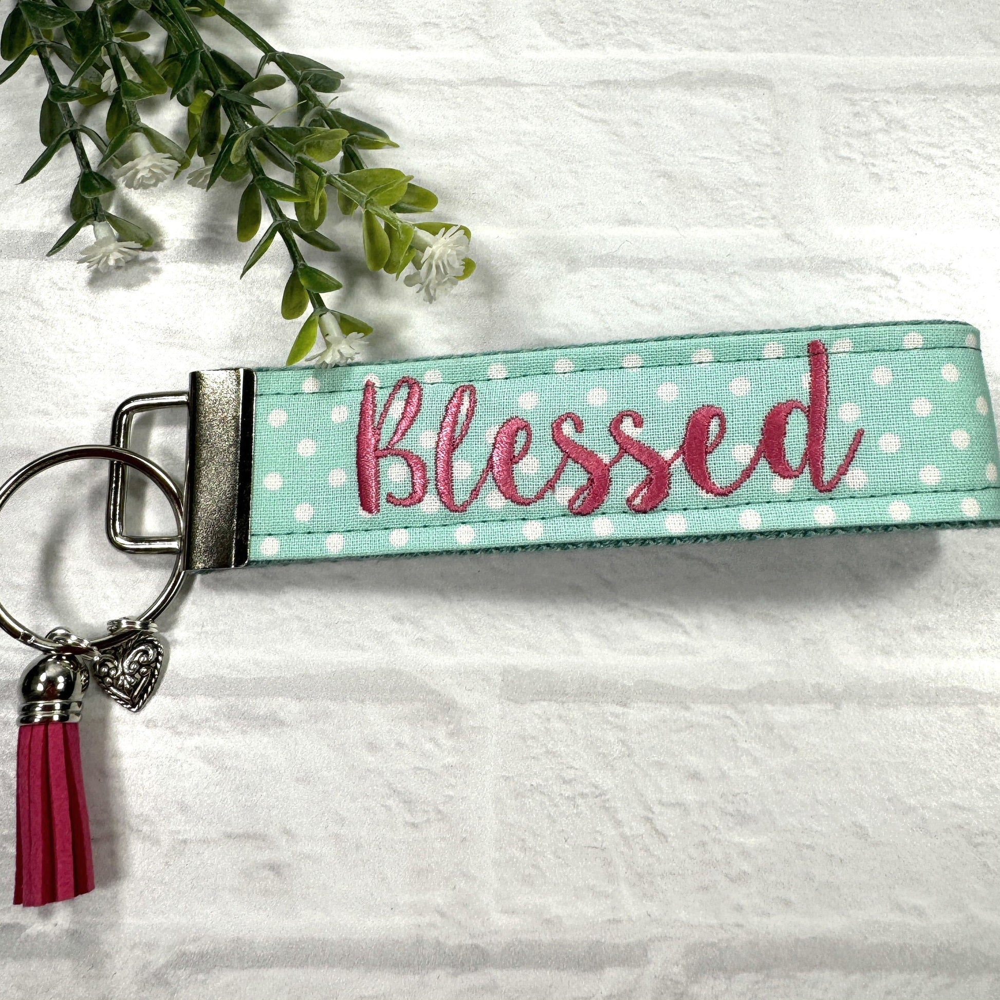Blessed Embroidered Keychain Key Fob Tassel Charm