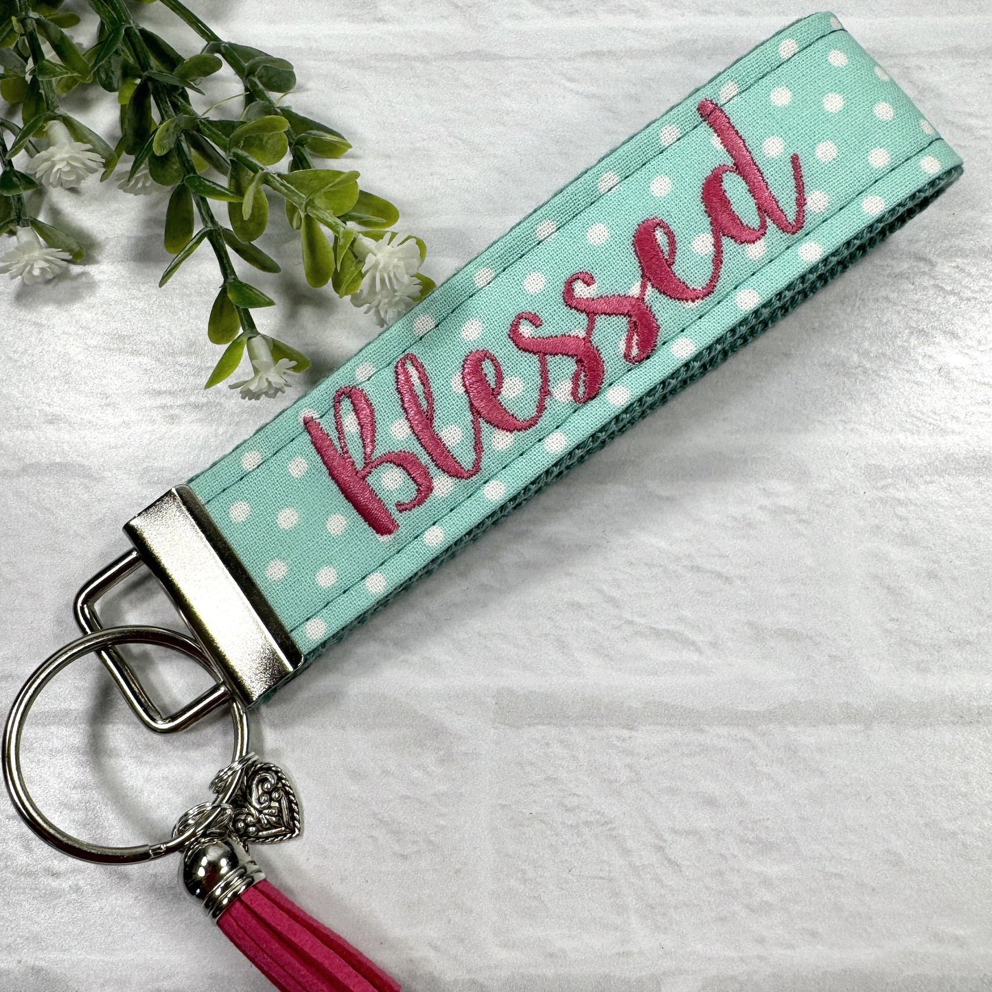 Blessed Embroidered Keychain Key Fob Tassel Charm