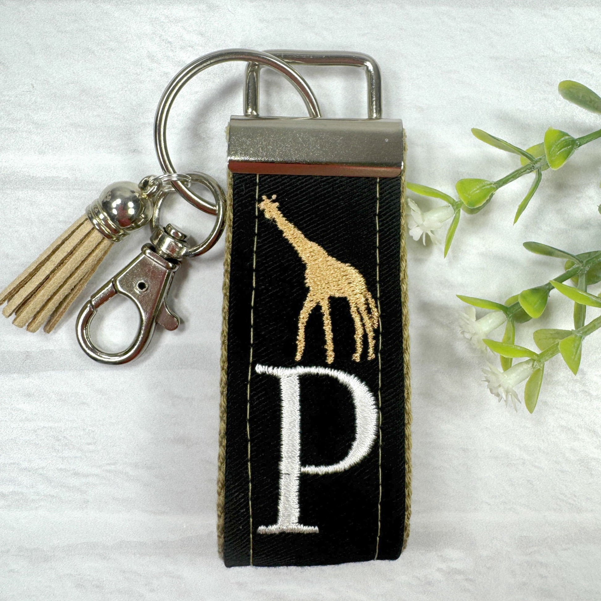 Giraffe Keychain, Giraffe Gift, Safari Animals, Embroidered Keychain, New Driver Keychain, Embroidered Letter Keychain, Backpack Keychain