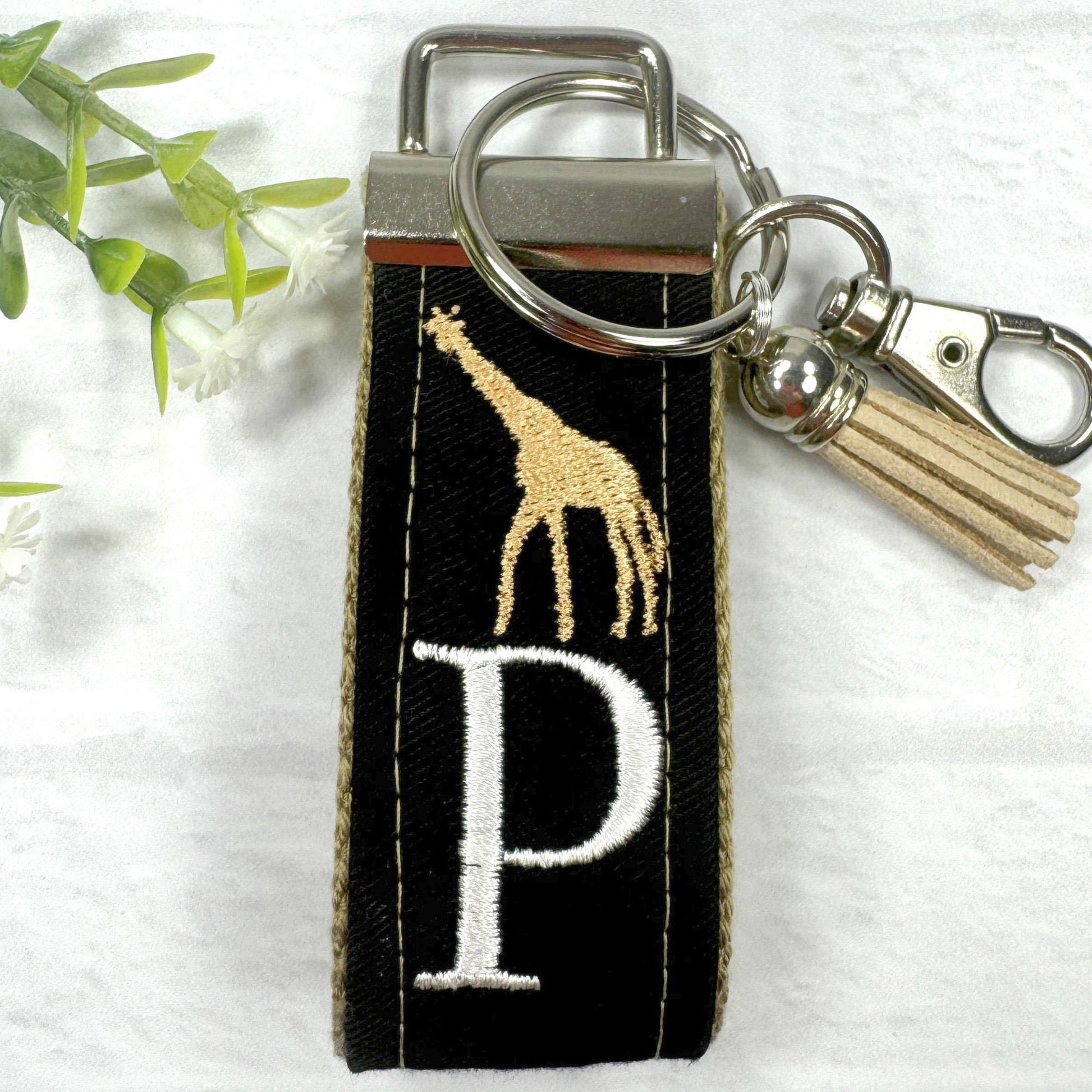 Giraffe Keychain, Giraffe Gift, Safari Animals, Embroidered Keychain, New Driver Keychain, Embroidered Letter Keychain, Backpack Keychain