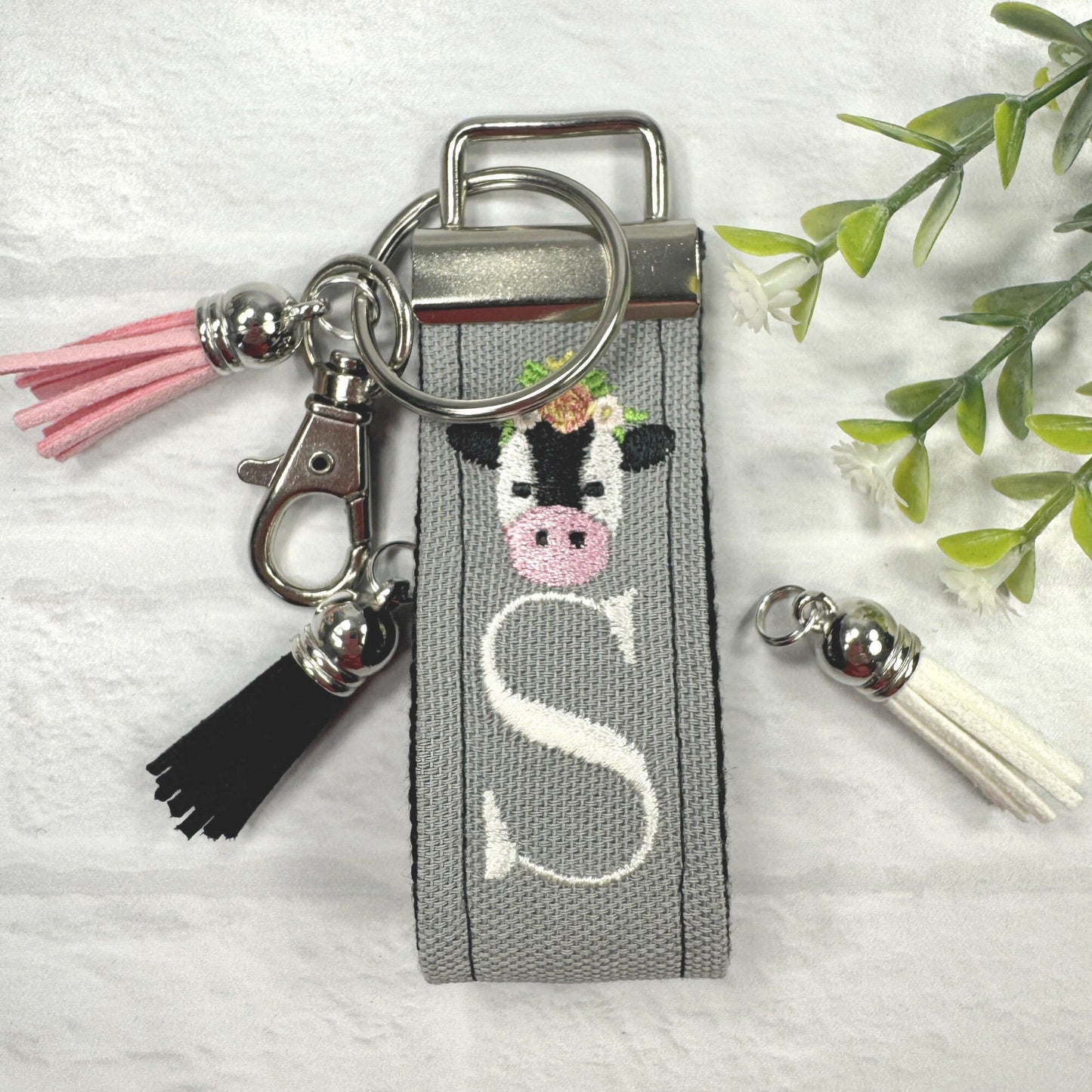 Cow Keychain, Cow Gifts, Cow Gifts for her, Backpack Keychain, Letter Keychain, Embroidered Keychain, Cool Keychain, Luggage Tag, Cow Mom