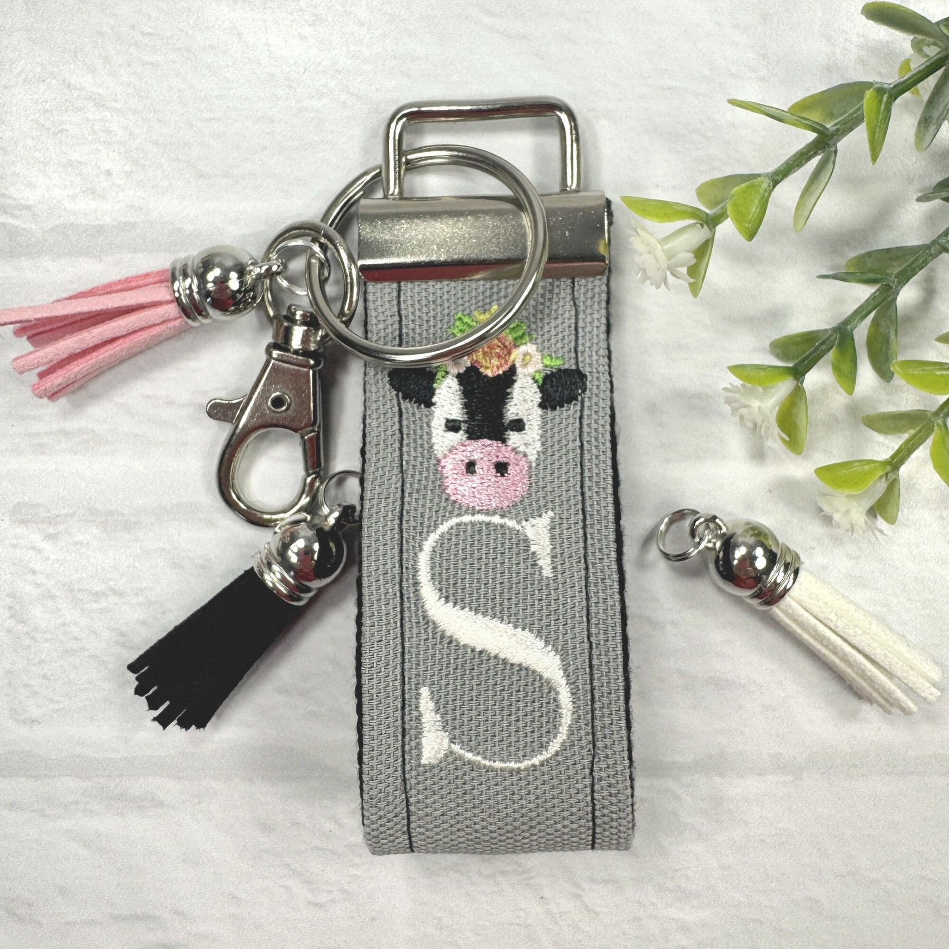 Cow Keychain, Cow Gifts, Cow Gifts for her, Backpack Keychain, Letter Keychain, Embroidered Keychain, Cool Keychain, Luggage Tag, Cow Mom
