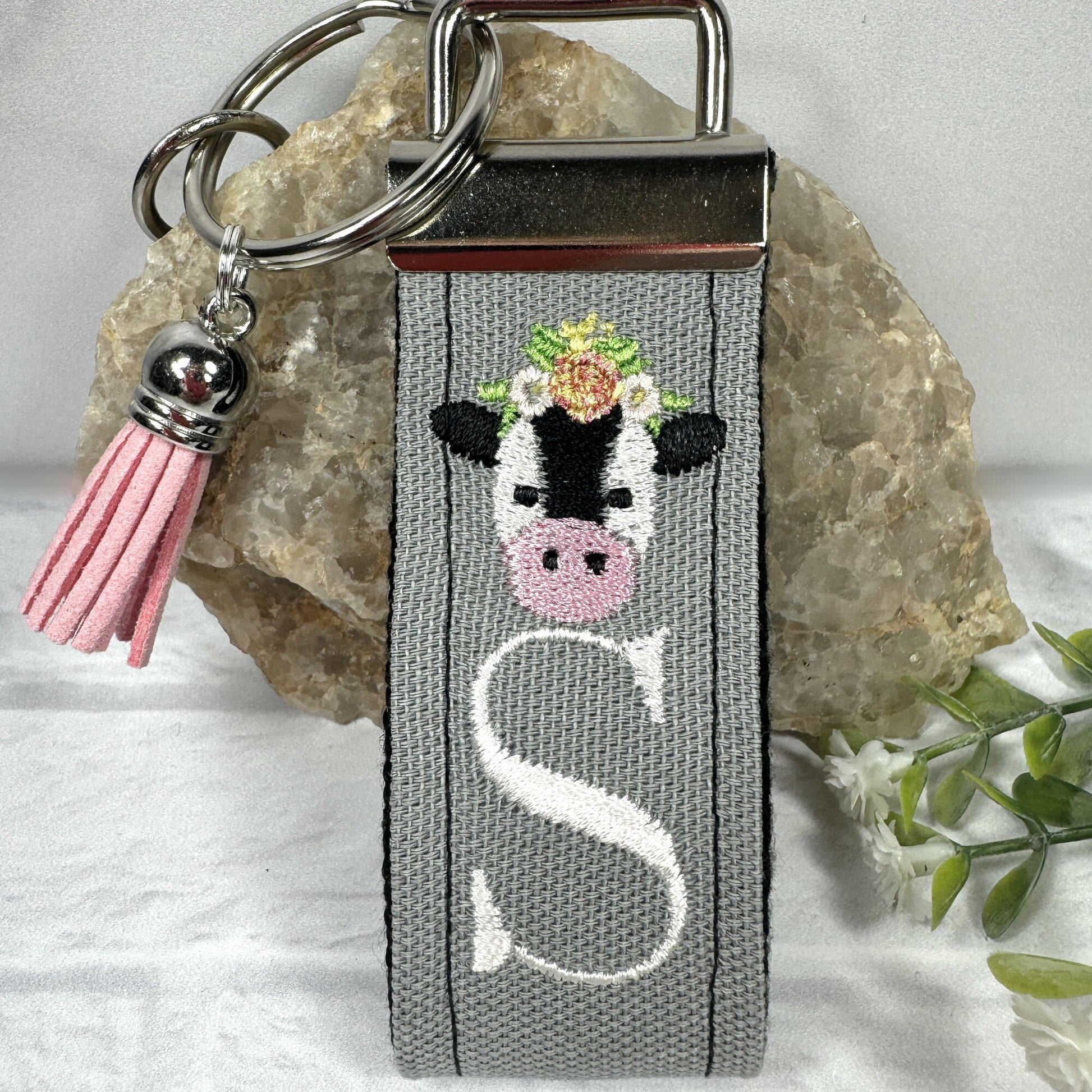 Cow Keychain, Cow Gifts, Cow Gifts for her, Backpack Keychain, Letter Keychain, Embroidered Keychain, Cool Keychain, Luggage Tag, Cow Mom