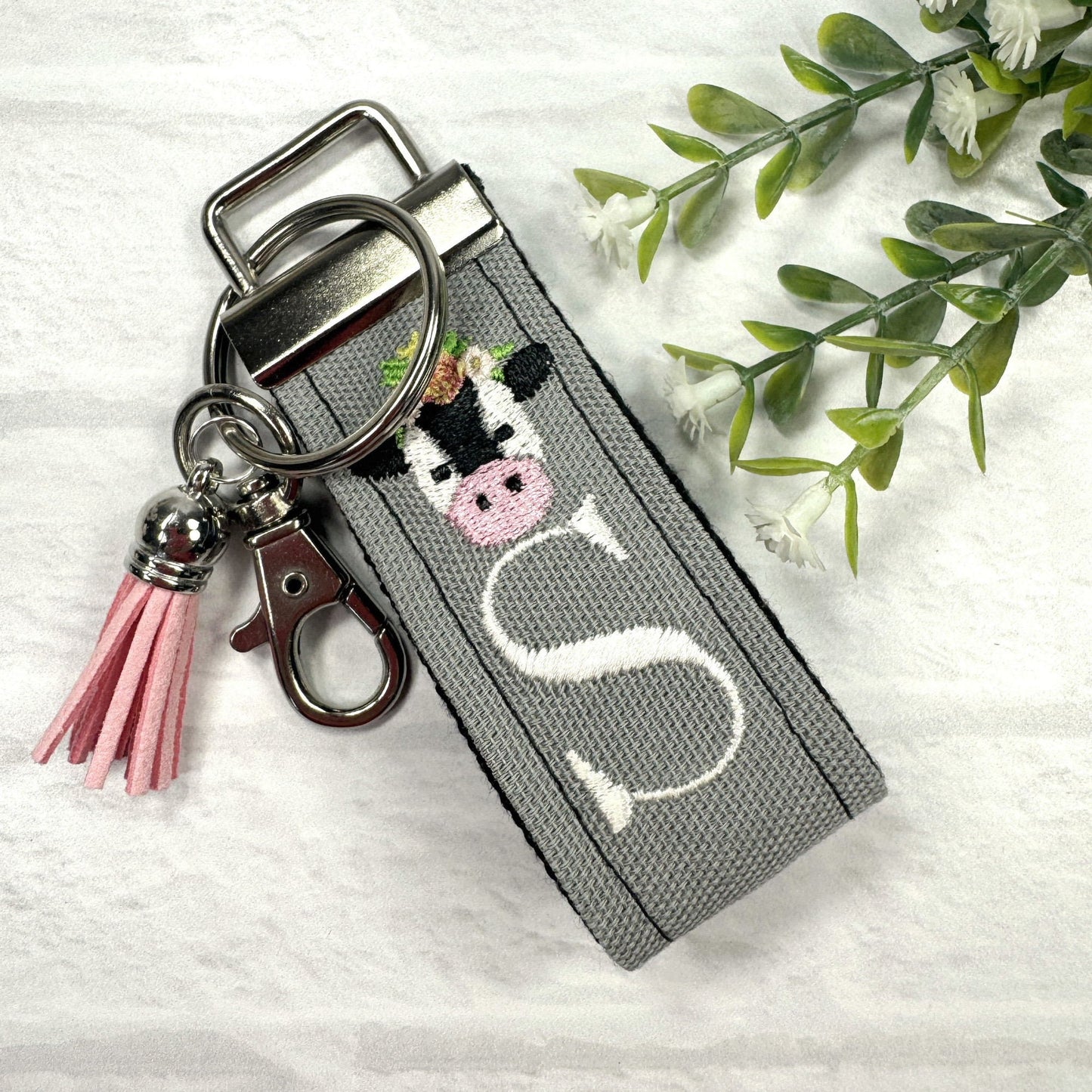 Cow Keychain, Cow Gifts, Cow Gifts for her, Backpack Keychain, Letter Keychain, Embroidered Keychain, Cool Keychain, Luggage Tag, Cow Mom