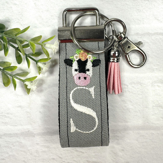 Cow Keychain, Cow Gifts, Cow Gifts for her, Backpack Keychain, Letter Keychain, Embroidered Keychain, Cool Keychain, Luggage Tag, Cow Mom