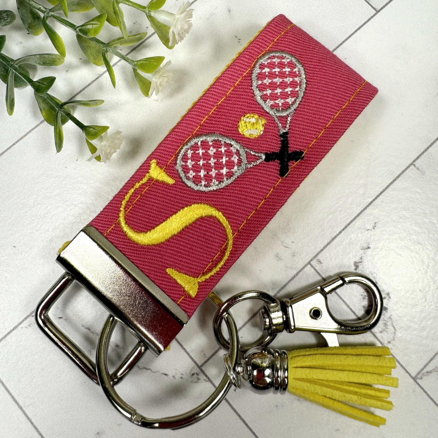 Tennis Keychain, Tennis Gifts, Tennis team, Backpack Keychain, Letter Keychain, Embroidered Keychain, Cool Keychain, Luggage Tag, Tennis Bag