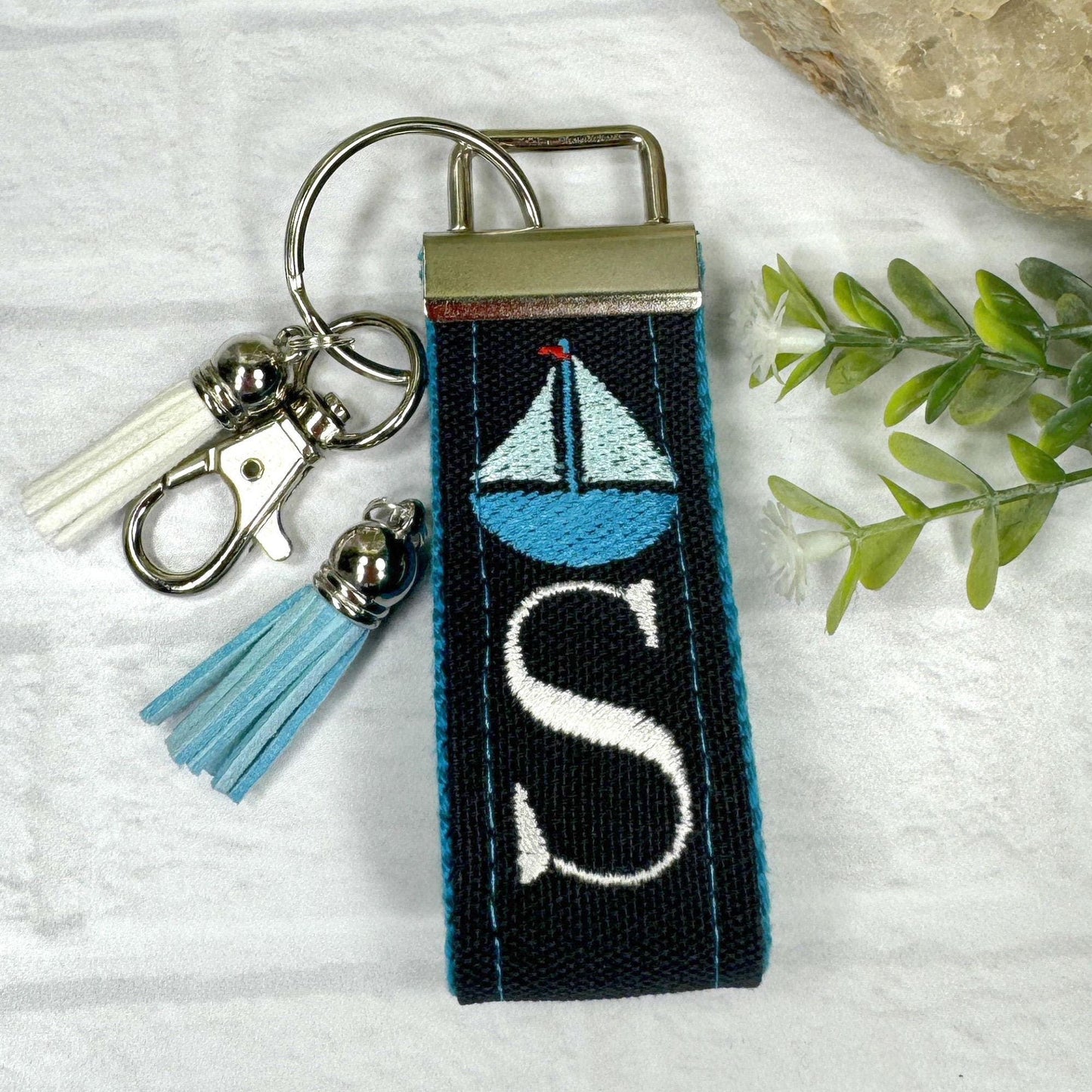 Sailboat Keychain, Sailboat Gifts, New Driver Gift, Initial Keychain, Luggage Tag, Couples Keychain, Nautical gifts, Sailing gifts