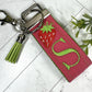 Strawberry Keychain, Embroidered keychain, Strawberries Gifts, Initial Keychain, Letter Keychain, Girls Weekend Gift, Fruit Keychain