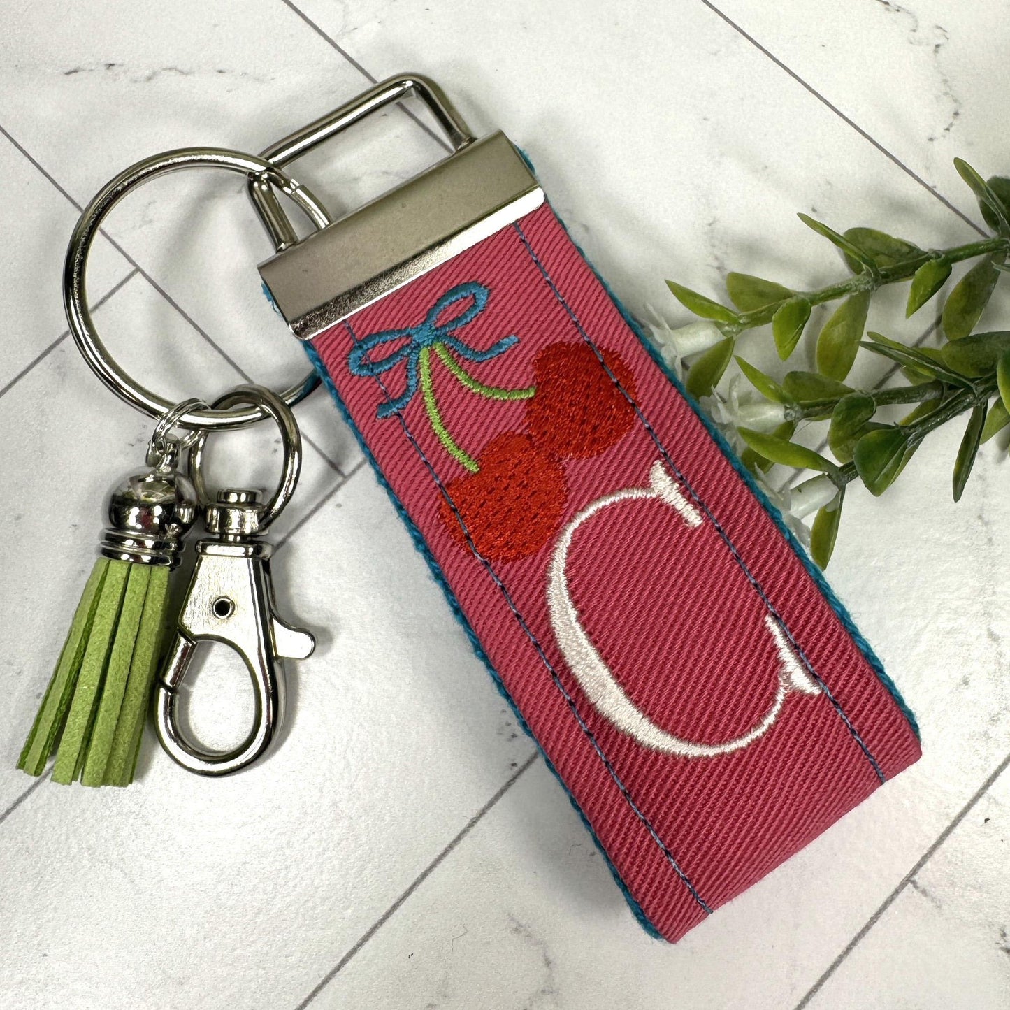 Cherry Keychain, Embroidered keychain, Cherries keychain, Initial Keychain, Cheer up Gift, Cherries Gifts, Girls Weekend Gift, Cherry Gifts