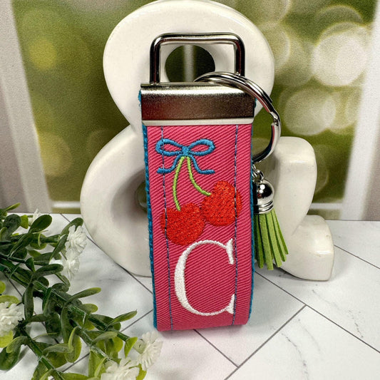 Cherry Keychain, Embroidered keychain, Cherries keychain, Initial Keychain, Cheer up Gift, Cherries Gifts, Girls Weekend Gift, Cherry Gifts