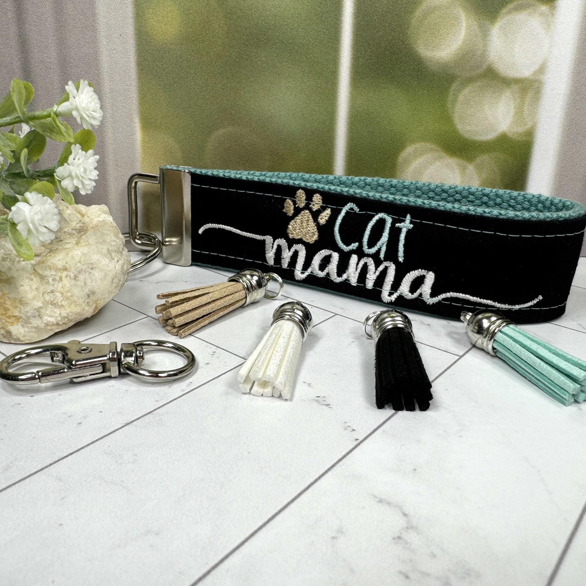 Cat Mama Keychain, Cat Paw, Vet Tech Gift, Cat Lover Gift Ideas, Embroidered Keychain, Adopt a Pet, Cat Sitter, Cat Adoption, Cat keychain