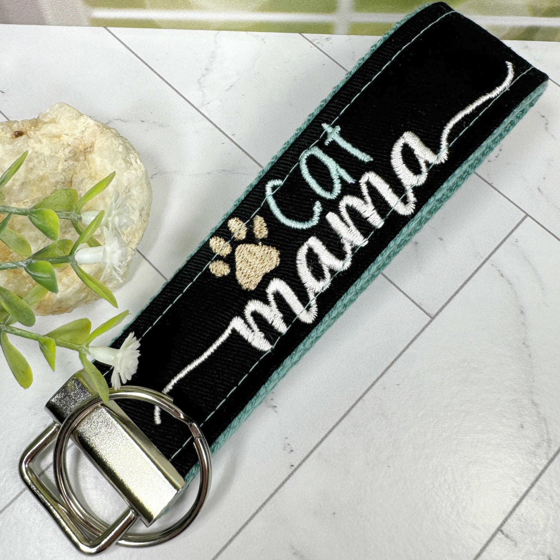 Cat Mama Keychain, Cat Paw, Vet Tech Gift, Cat Lover Gift Ideas, Embroidered Keychain, Adopt a Pet, Cat Sitter, Cat Adoption, Cat keychain