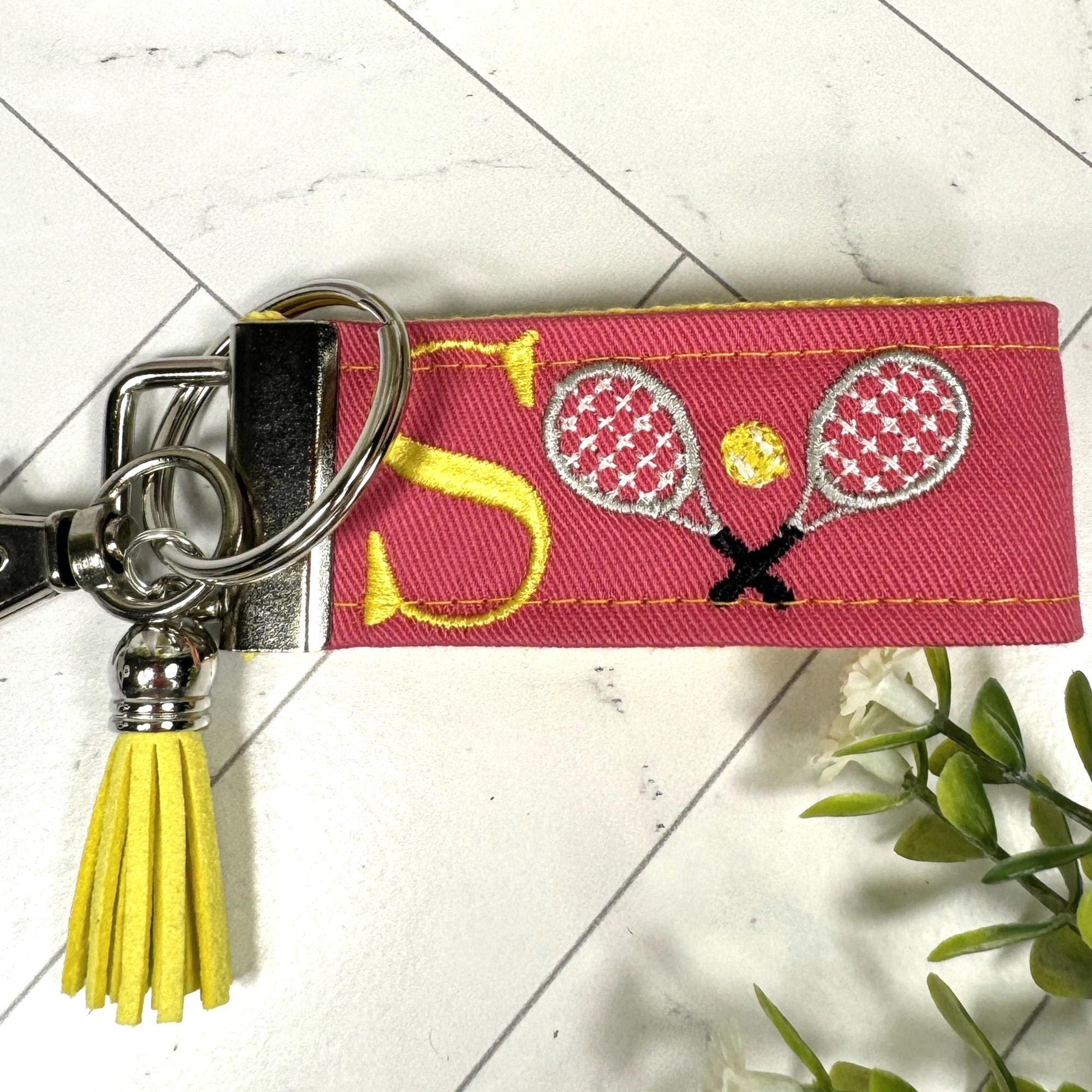Tennis Keychain, Tennis Gifts, Tennis team, Backpack Keychain, Letter Keychain, Embroidered Keychain, Cool Keychain, Luggage Tag, Tennis Bag