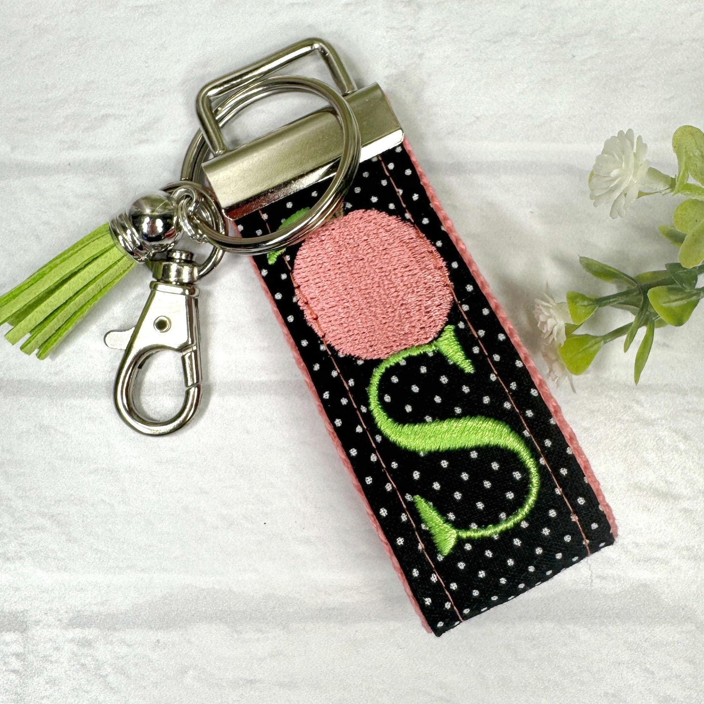 Peach Keychain, Embroidered keychain, Polka Dots, Peaches, Initial Keychain, Georgia Peach, Peach Gifts, Girls Weekend Gift, Peaches Gifts