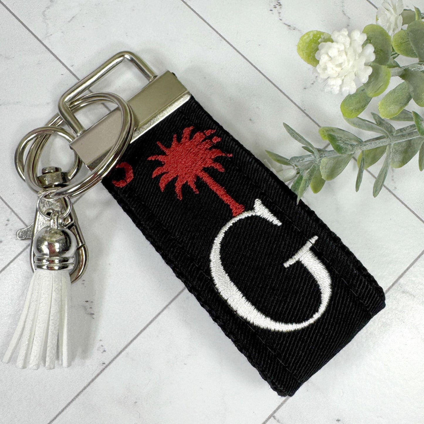 Palmetto Tree and Crescent Moon Keychain, South Carolina Gifts, Customizable Keychain, Initial Keychain, Luggage Tag, Retirement Gifts