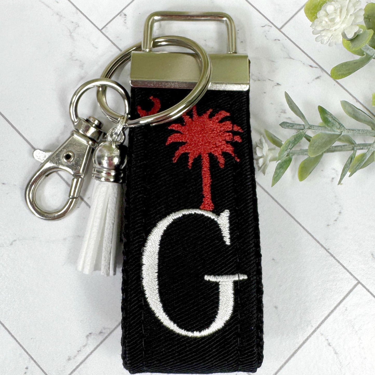 Palmetto Tree and Crescent Moon Keychain, South Carolina Gifts, Customizable Keychain, Initial Keychain, Luggage Tag, Retirement Gifts