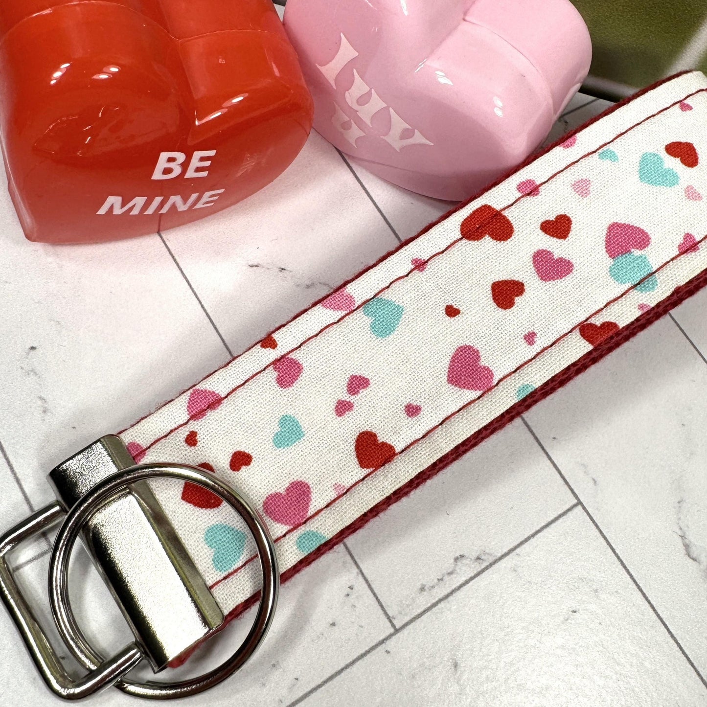 Handmade Hearts Keychain, Wrist Keychain, Key fob Wristlet, Keychain Wristlet, Cute Keychain Gift, Heart Gifts, Valentine's Day Gift For Her