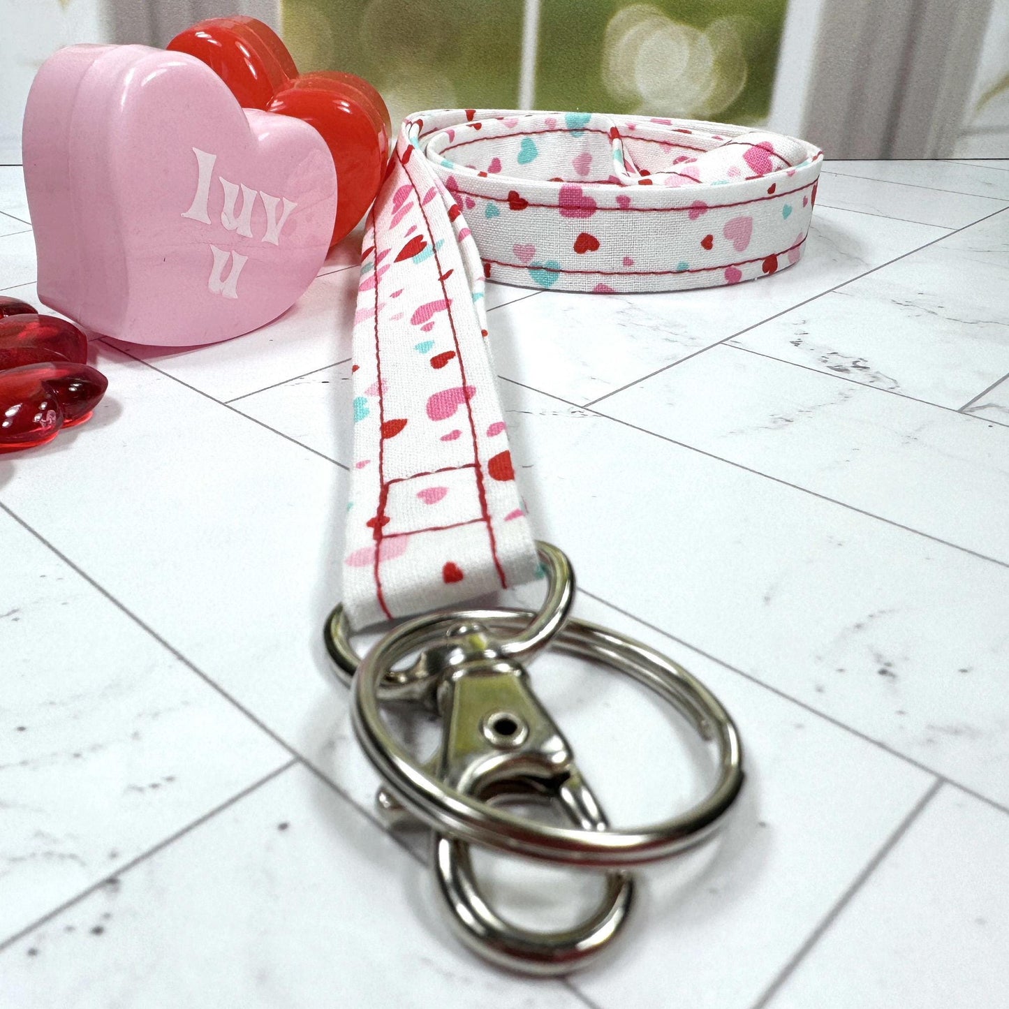 Handmade Hearts Lanyard, Cute Lanyard with ID holder, Popular Right Now, Teacher Lanyard with ID holder, Valentine Lanyard, Librarian Gifts