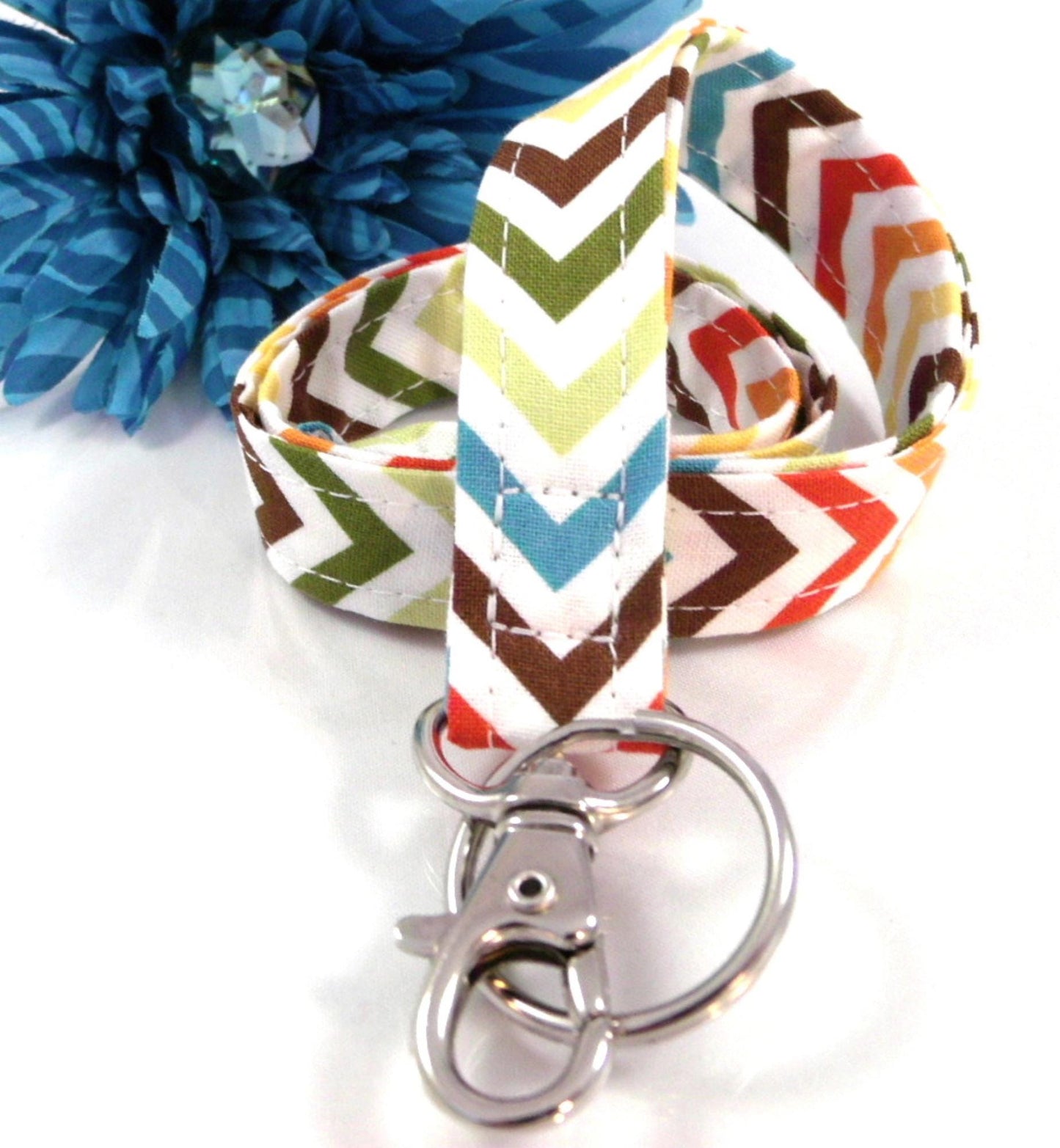 Chevron Lanyard Brown Orange Aqua