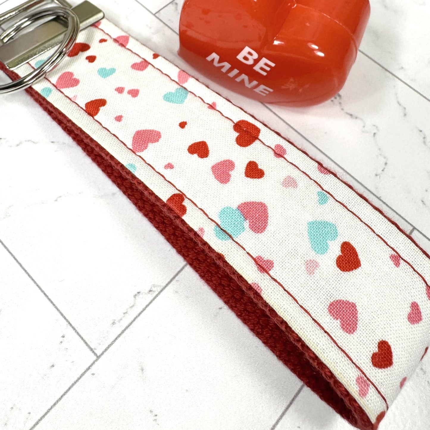 Handmade Hearts Keychain, Wrist Keychain, Key fob Wristlet, Keychain Wristlet, Cute Keychain Gift, Heart Gifts, Valentine's Day Gift For Her