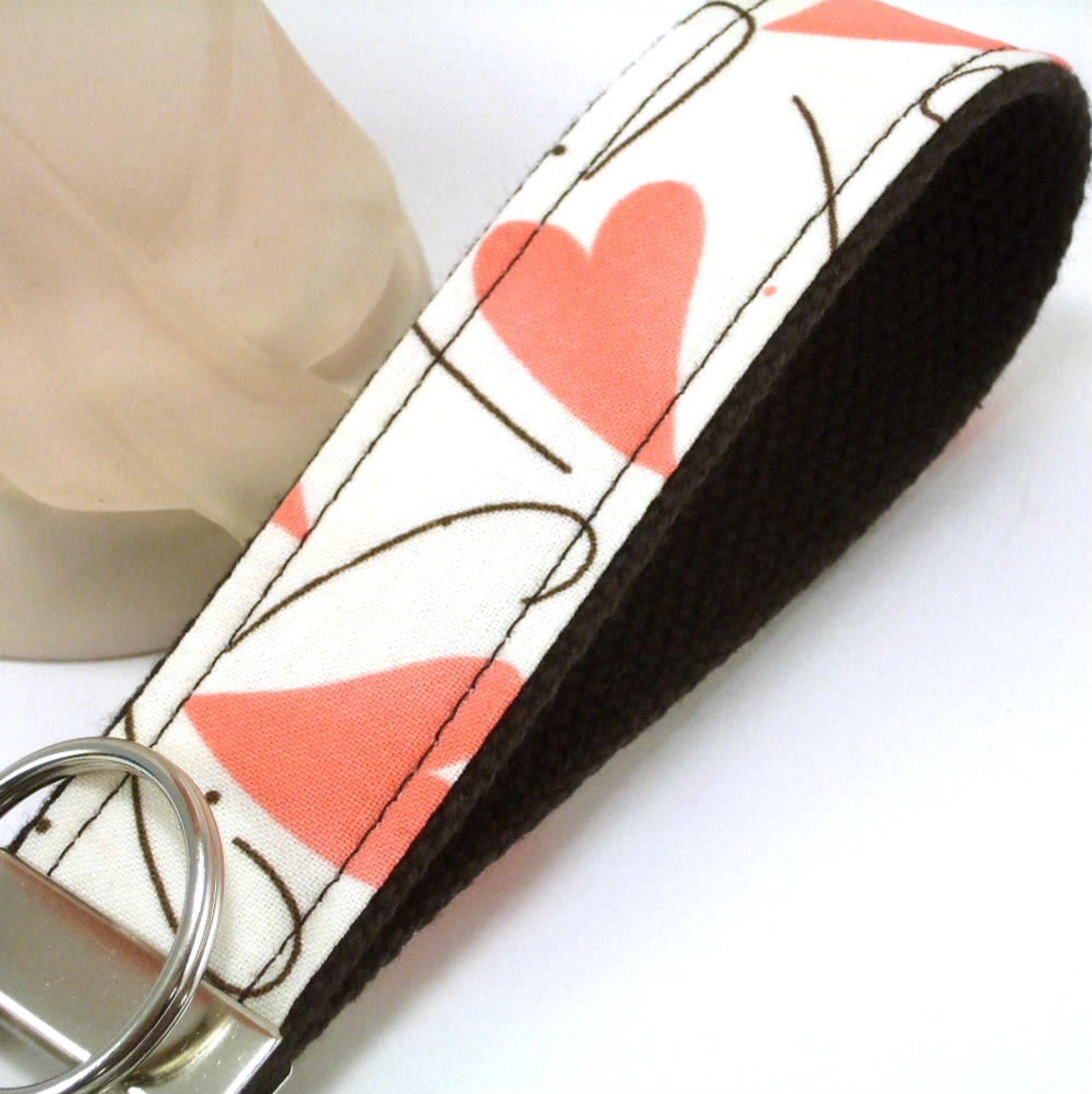 Heart Key Chain Coral Pink Brown Sweetheart