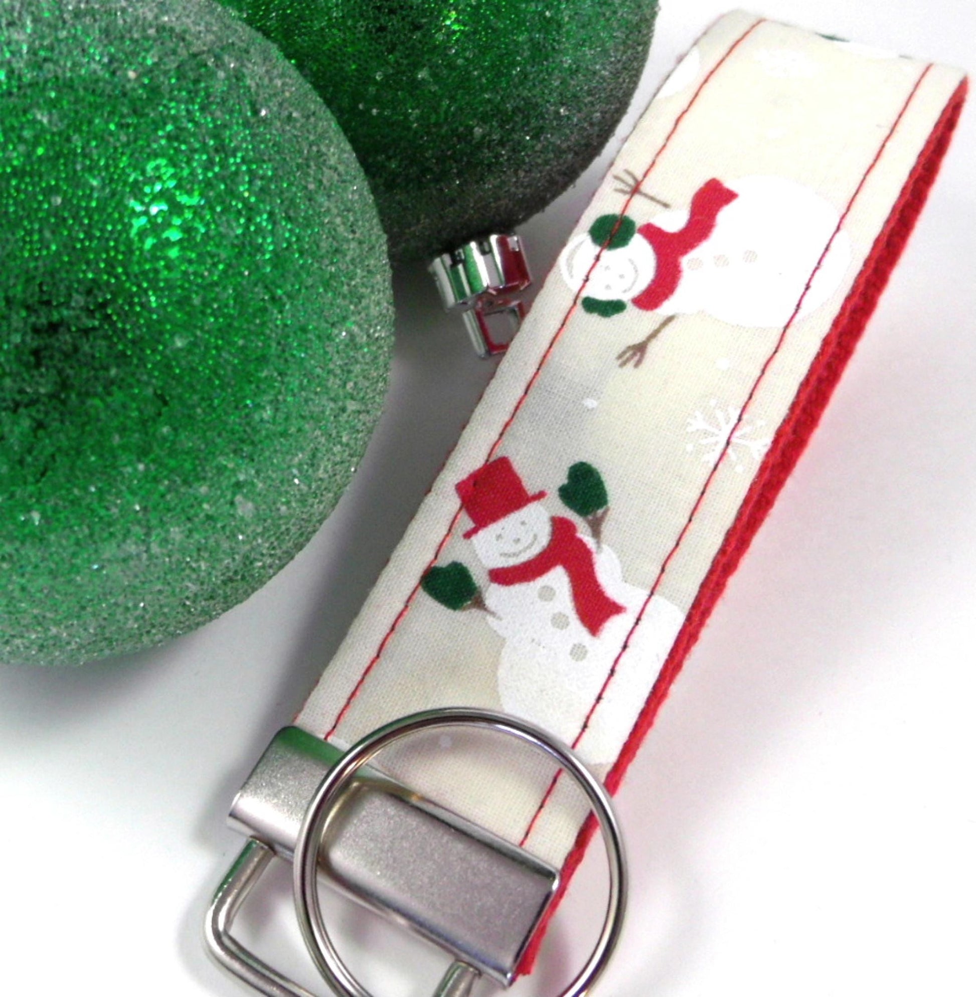 Handmade Christmas Keychain Wristlet, Snowman, Christmas in July, Trending Now, Key Chains for Women, Teacher Gifts