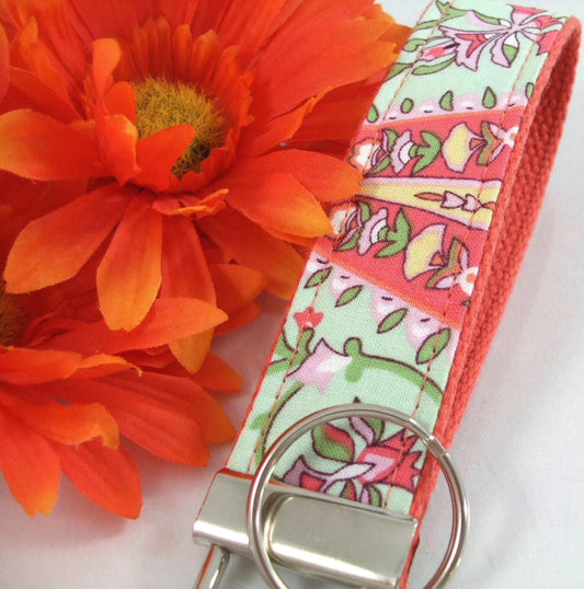 Amy Butler Key Fob LOVE Mint Coral Floral