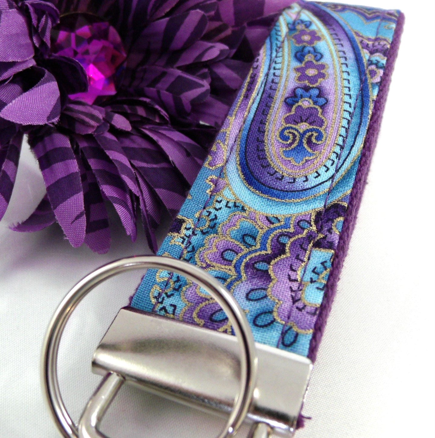 Handmade Wristlet Keychain in Paisley fabric, College Graduation Gift for her, I Miss You Gift, Mom Gift from Son