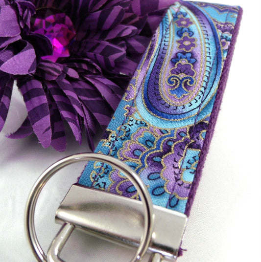 Handmade Wristlet Keychain in Paisley fabric, College Graduation Gift for her, I Miss You Gift, Mom Gift from Son