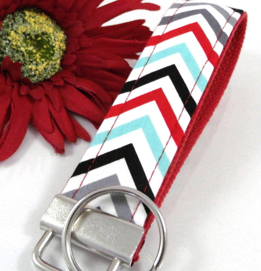 Chevron Key fob Red Grey Aqua