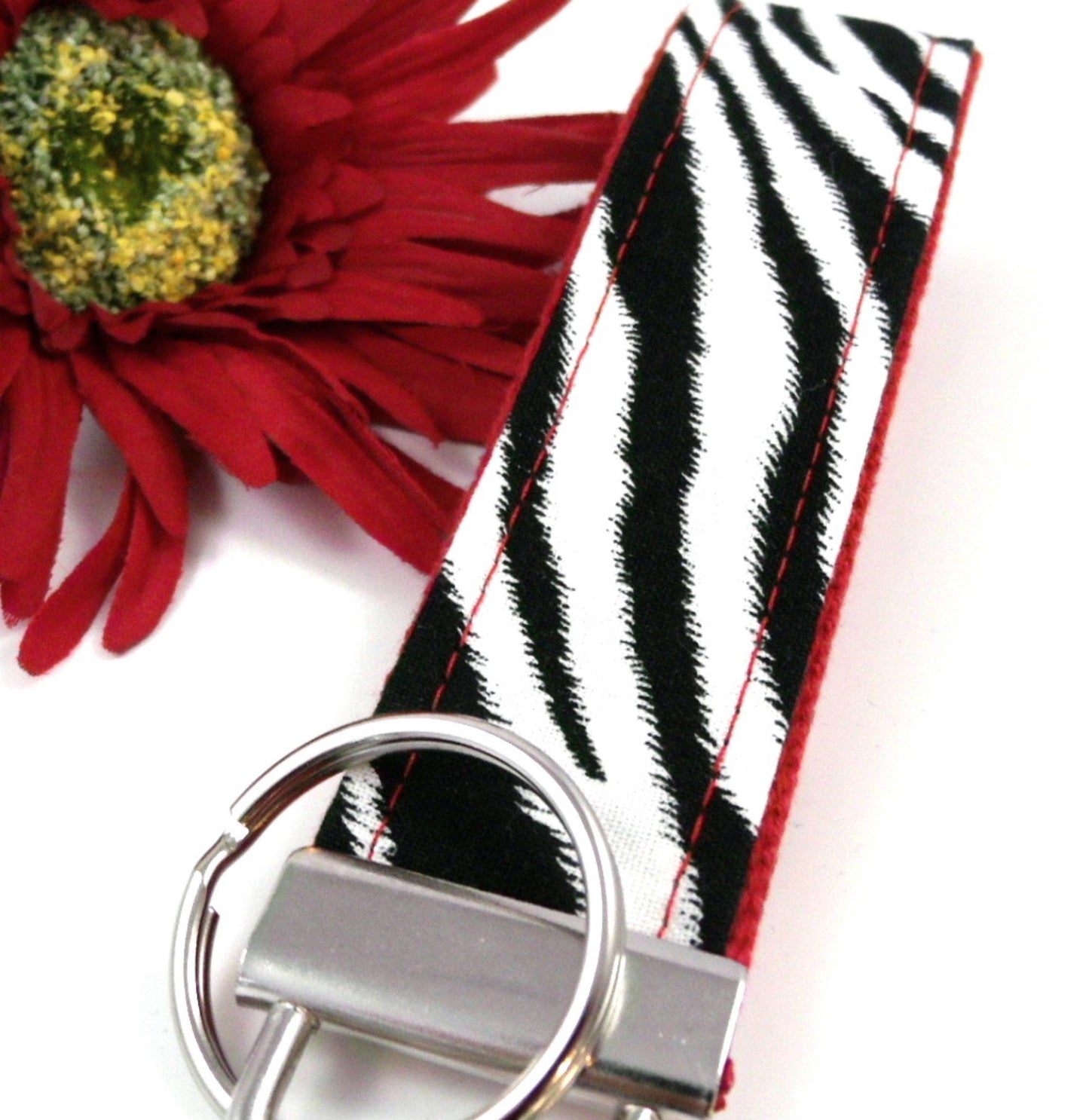 Black and White Zebra Print Wristlet Keychain, Cute Animal Print Keychain, Zebra Stripe Key Fob, Handmade Teacher Gift
