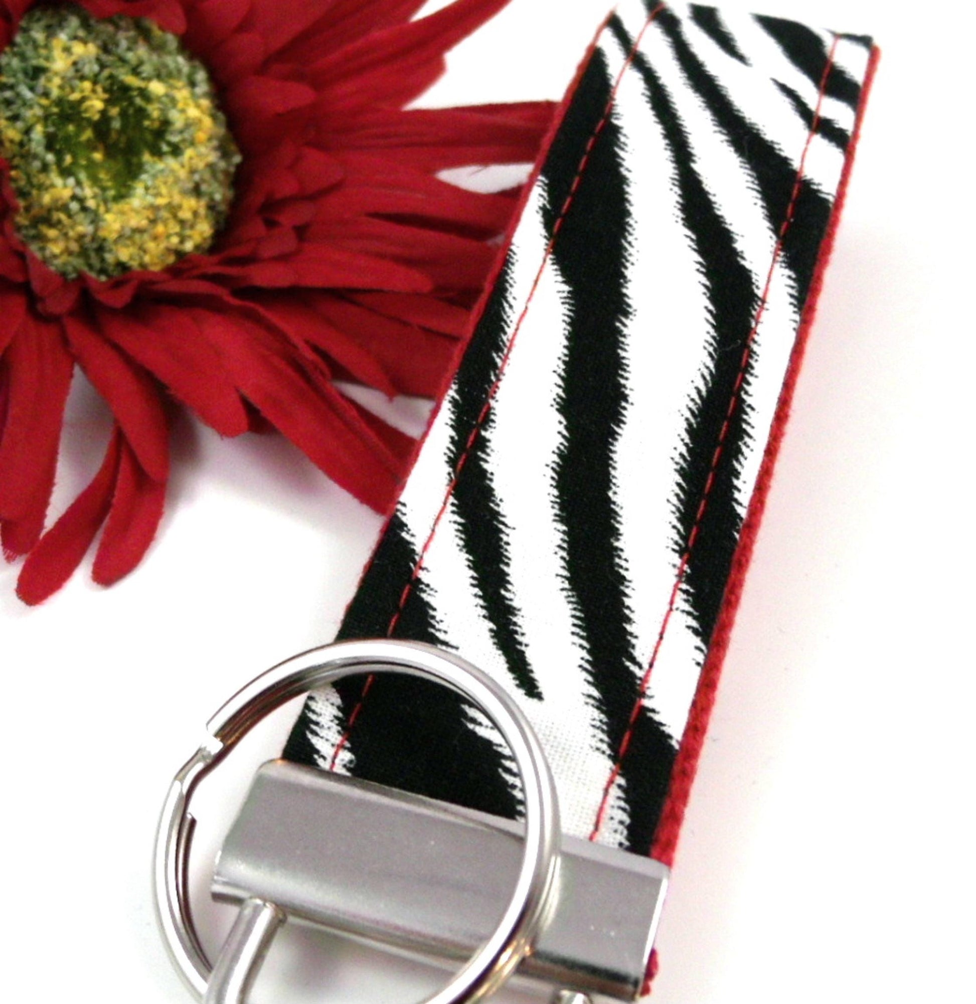 Black and White Zebra Print Wristlet Keychain, Cute Animal Print Keychain, Zebra Stripe Key Fob, Handmade Teacher Gift