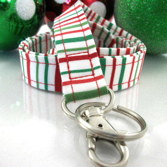 Christmas Lanyard with Candy Cane Red Green Stripes