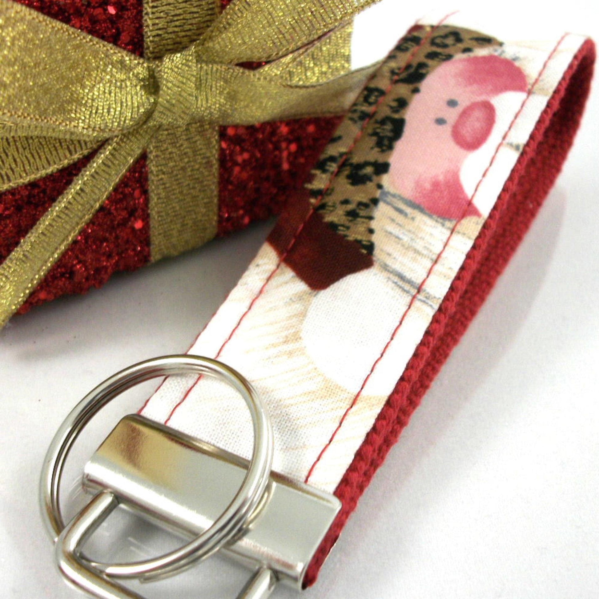 Handmade Christmas Keychain Wristlet, Santa, Christmas in July, Leopard, Trending Now, Key Chains for Women
