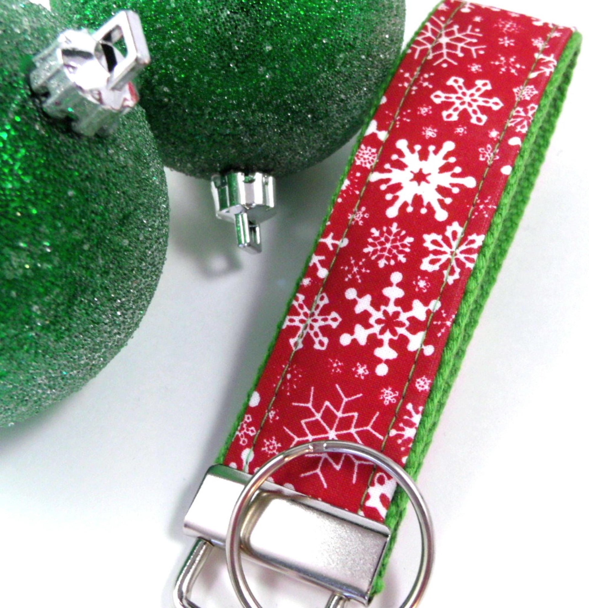 Handmade Christmas Keychain Wristlet, Snowflake, Christmas in July, Trending Now, Key Chains for Women, Teacher Gifts