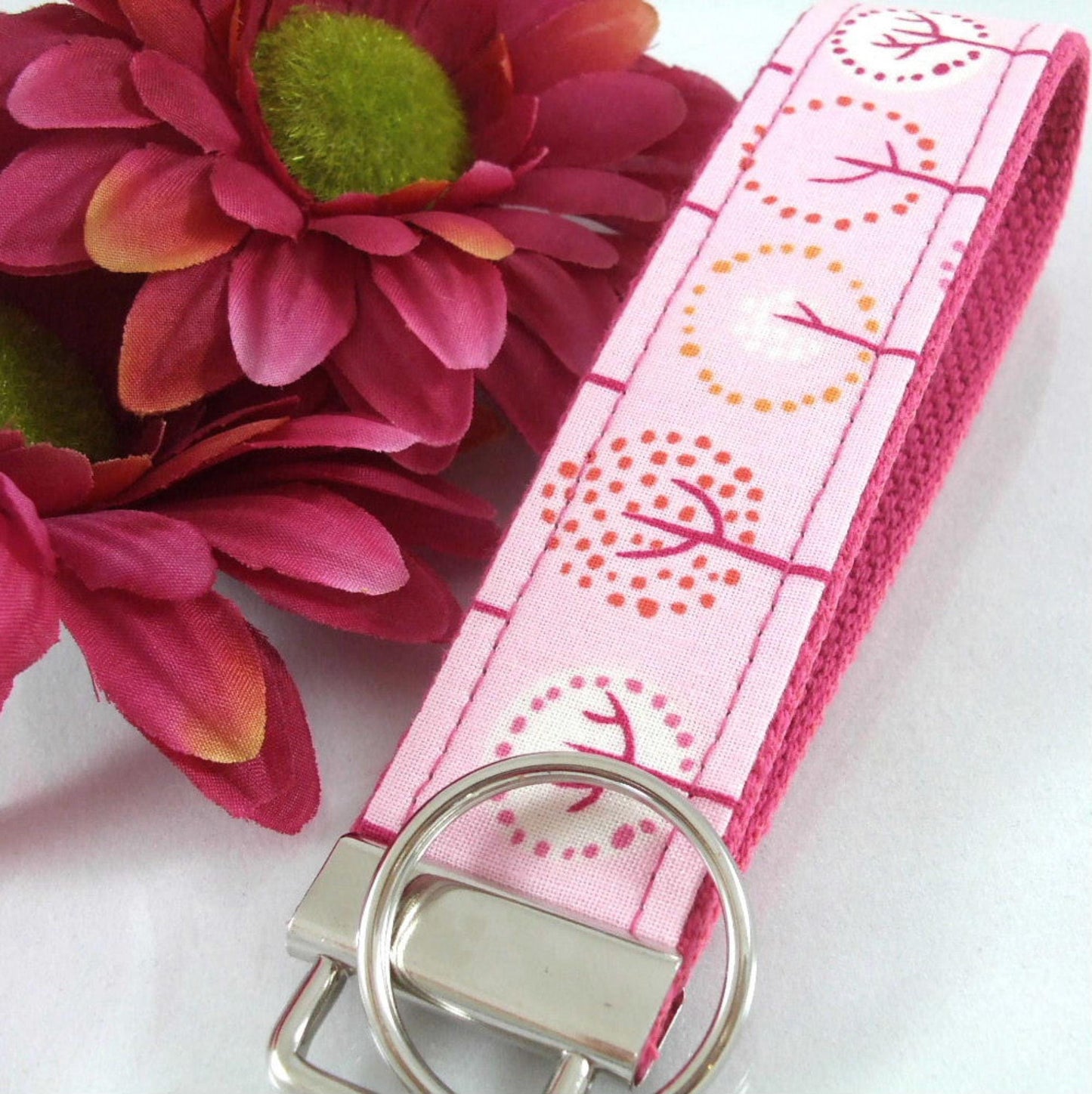 Handmade Wristlet Keychain in Tree Fabric, College Graduation Gift for her, I Miss You Gift, Mom Gift from Son