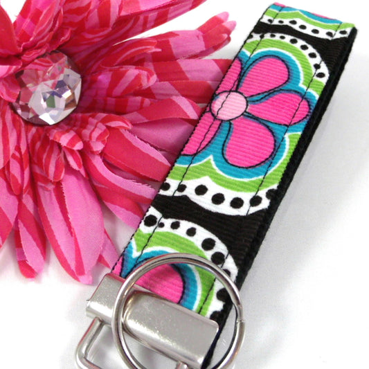 Corduroy Wristlet Key Fob Floral Fabric