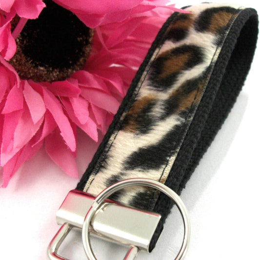 Handmade Ribbon Keychain in Faux Fur, College Graduation Gift for her, I Miss You Gift, Cheetah Keychain
