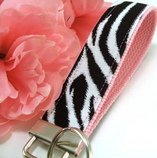 Black and White Zebra Print Wristlet Keychain, Cute Animal Print Keychain, Zebra Stripe Key Fob, Handmade Teacher Gift