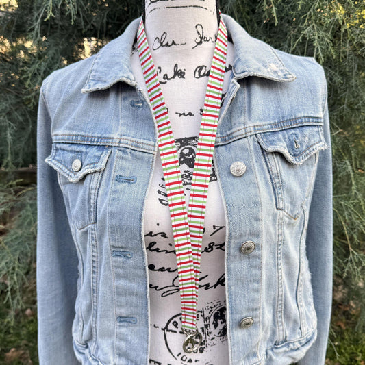 Christmas Lanyard with Festive Stripes, Holiday Lanyard, Striped lanyard, Work Lanyard, Lanyard for teacher, Christmas gift for teacher