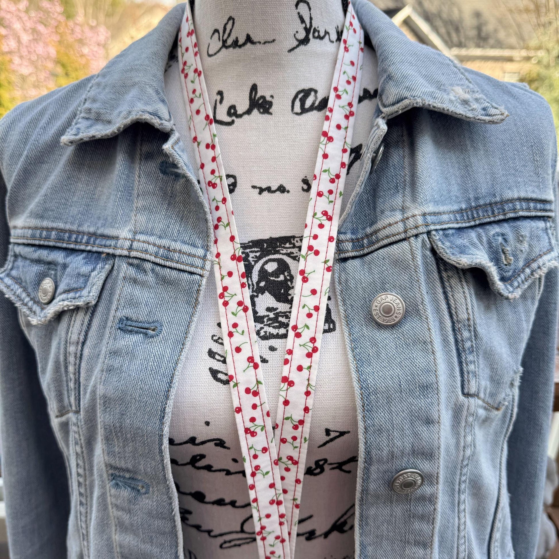 Cherries Fabric Lanyard, Lanyard for work badge, cute lanyard, Lanyard for Teacher, Teacher Life, Gift for Coworker, Lanyard for Keys